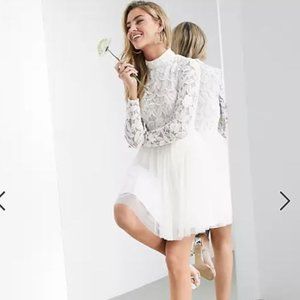 ASOS EDITION Bridal Arabella embellished mini wedding dress with mesh skirt NWT